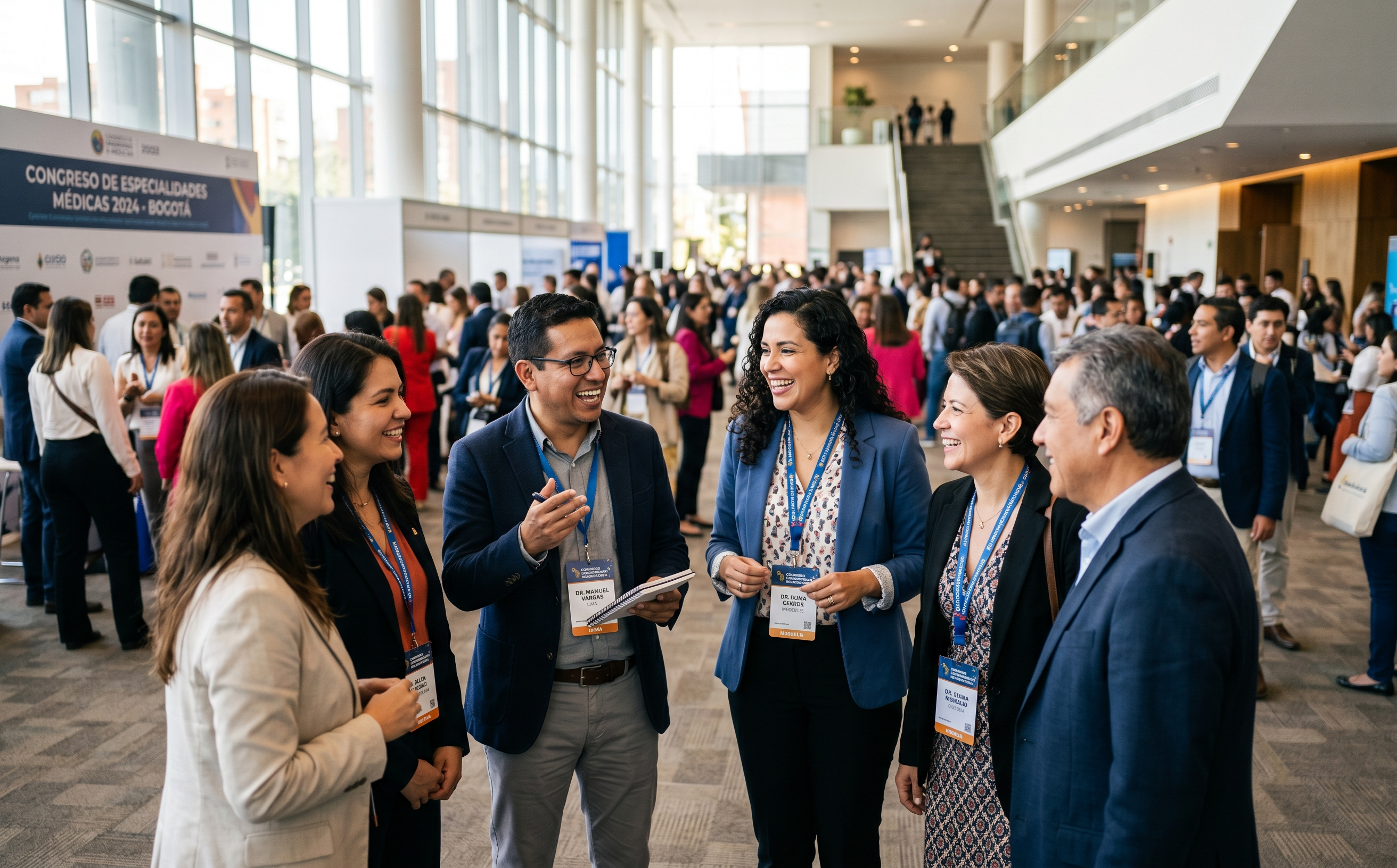 Médicos en congreso médico durante sesión de networking